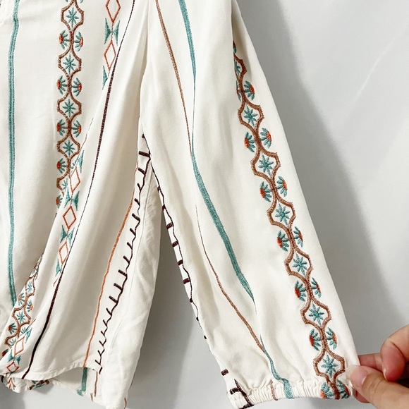 Bob Timberlake Boho Aztec Embroidered Ivory Blouse with Tie Front 3/4 Sleeve M - Picture 5 of 7